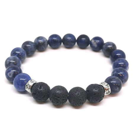 Sodalite et Pierre de Lave - Bracelet Boules 10 mm