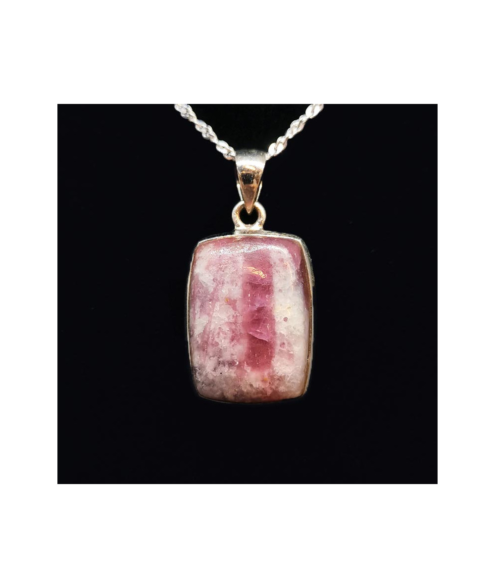 Tourmaline Rose (Rubellite) - Pendentif Serti Argent
